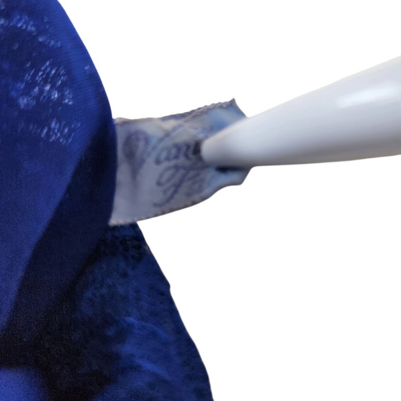 VTG Vintage Vanity Fair Size 8 Royal Blue Nylon Slip Dress Midi Length Lace Trim - Picture 8 of 11